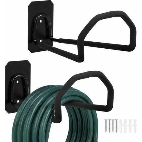 Relaxdays Schlauchhalter, 2er Set, Wand, rutschfest, Aufhängung für Gartenschlauch, HBT: 10x14,5x21 cm, Eisen, schwarz (1/5)