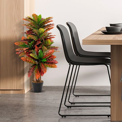 Plante Artificielle de Croton de 100 Cm Fausse Plante de Croton Feuilles Panachées Colorées Tronc en Bois Naturel Pot Rempli de Ciment Aucun Entretien Multicolore CW5132 Maison Chic (1/4)
