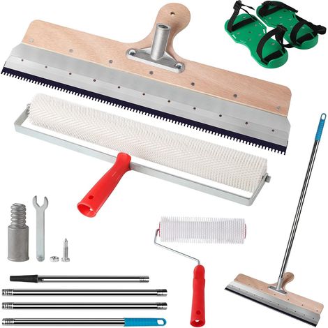 5pcs Kit D'outils de Ciment Autonivelant, Autonivelant Grattoirs 56cm+2Rouleaux Débulleurs (47cm + 21cm) +Chaussure a Pointe Ragreage 30cm+Manche Télescopique 200cm, Outil de Lissage (1/5)