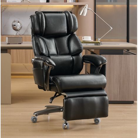 Silla de oficina ergonómica reclinable de cuero PU negro 85,5x76,5x121,5 cm FloraGrace (1/5)