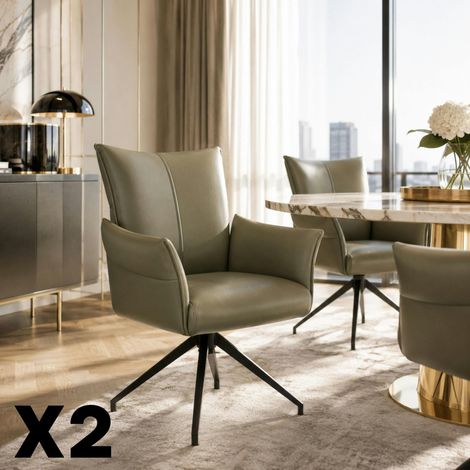 Fauteuil de table pivotant cuir vert (lot de 2) LOMBARDIE