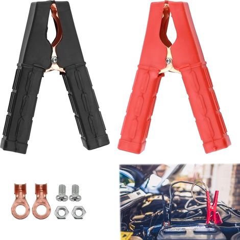 Stück Batterieklemmen mit Krokodilklemmen, Krokodilklemmenkabel mit isolierter Ummantelung, Ladeklemme aus Kupfer, für Auto-Notfälle, Autos, LKWs, Lieferwagen – Rot + Schwarz (1/2)