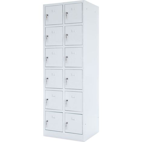 BRB Fächerschrank mit Sockel, Stahlblech, lichtgrau, 2 x 6 Fächer, BxTxH 600x500x1800 mm