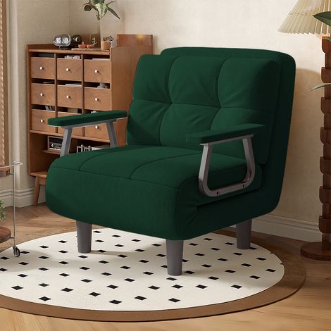 Fabulcozy Chauffeuse Canapé-lit Fauteuil Convertible 1 Place - Grand Confort Démontable avec Coussin, Accoudoirs Métal et Pieds (Vert)