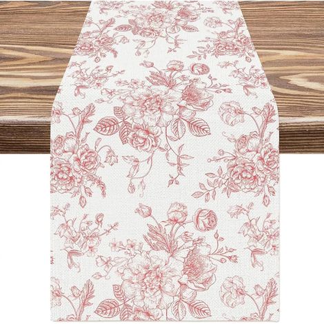 Chemin de Table, Fleuri Chemin De Table Lin 33 x 183 cm, Roses Table Décoration Para Table à Manger Mariage Banquet Décoration de Vacances Fête