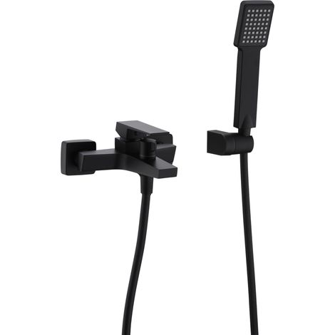 IMEX Miscelatore vasca-doccia negro mate en latón y zama cartucho cerámico Ø35 mm tubo metálico flexible 180 cm portamanopola ABS manopola cuadrada - modelo Art Imex-BDAR025-4NG
