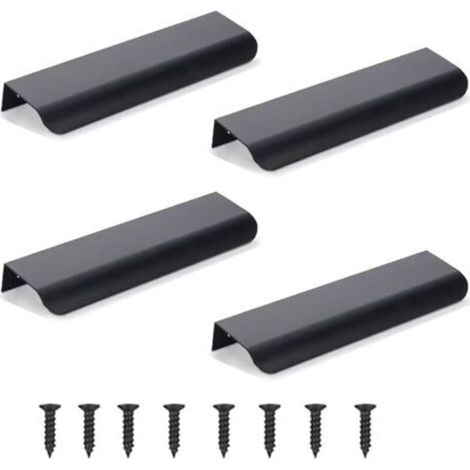 Lot de 4 poignées de meubles invisibles en aluminium, noires, 15 cm. (1/5)