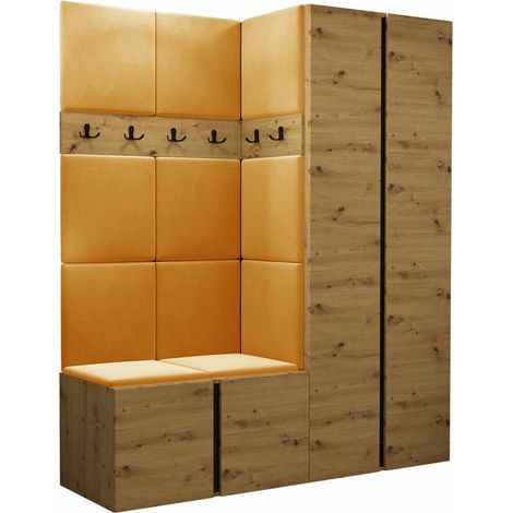 Meuble d'entrée Pinis III, Chêne Artisan, 186x158x46cm, Tissu, Stratifié, À poser, Murale