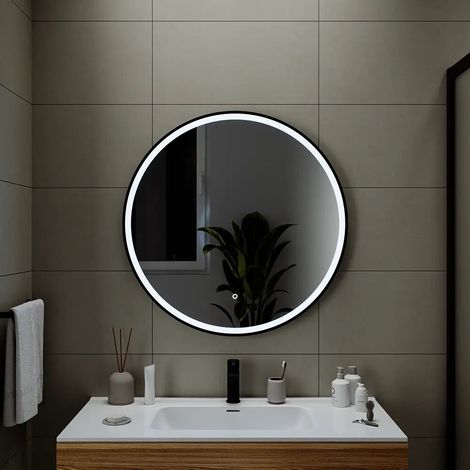 Miroir LED rond 100 cm avec cadre noir mat et capteur tactile (1/4)