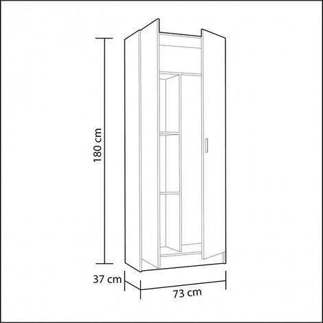 Pegane – Armoire de rangement blanche 180 cm – 73 cm de large – 37 cm de profondeur – Panneaux mélamine haute qualité – 2 étagères réglables