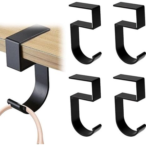 Juego de ganchos - Perchas de mesa - Para colgar bolsos - Base antideslizante - 4 piezas - Negro (1/5)