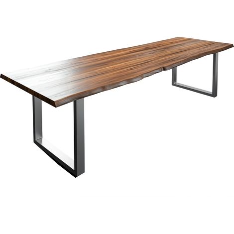 Esstisch Baumkante massiv Akazie nussbaum 280 x 100 silber LIAM (1/5)