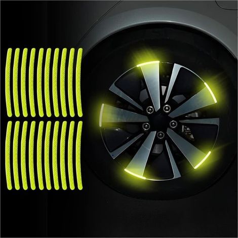 20 Pieces Reflective Wheel Rim Stickers, Waterproof Car Tire Stickers, Night Reflective Safety Stripe Decoration for Car Interior Wheels, Motorcycle (Green) (1/5)
