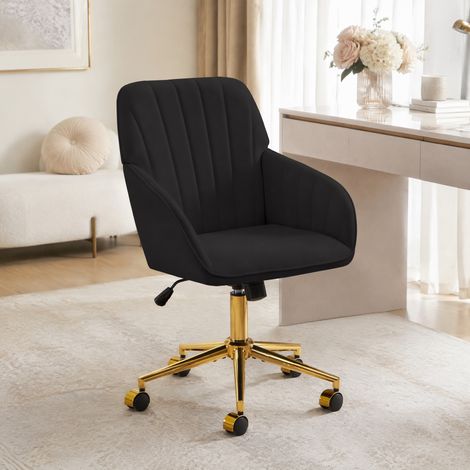 Sedia da ufficio girevole regolabile in altezza 50-59 cm in velluto nero DESVIAE (1/5)