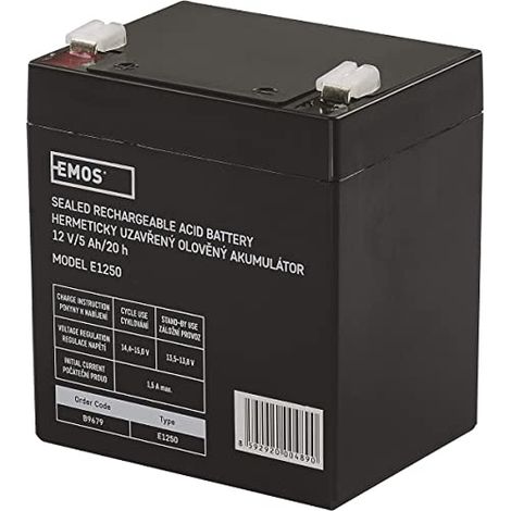 Emos Accumulatore piombo senza manutenzione 12 V, 5 Ah Faston 6,3 mm, 1 pezzo, b9679 (1/4)