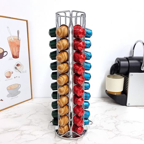 Présentoir et rangement pour 60 capsules de café Nespresso, support rotatif argenté (1/5)