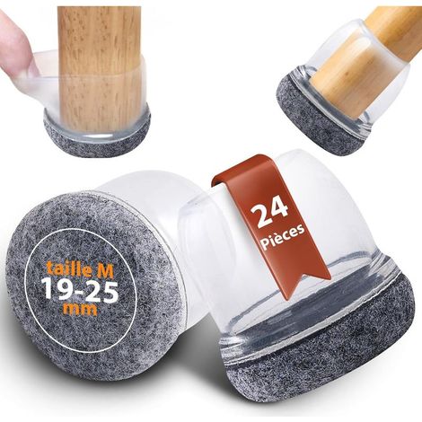 24 runde Stuhlbeinkappen, verstellbarer Durchmesser 19–24 mm, transparenter grauer Filz – 360°-Anti-Rutsch-Stuhlschoner, waschbar für Böden und zur Geräuschreduzierung (1/5)