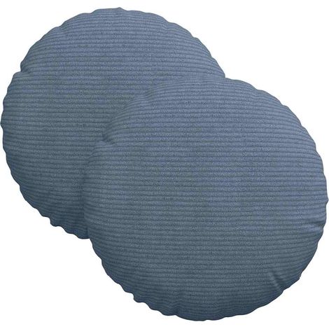 Seat Cushions 2 pcs Blue Ø30 x 13 cm Corduroy Fabric vidaXL