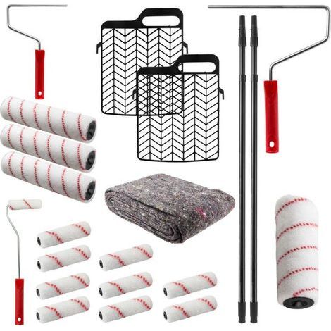 Ensemble outils de peinture 22‑pièces rouleaux nylon 250 mm ×3 rouleaux 100 mm ×10 perches télescopiques réglables 1160 à 2000 mm