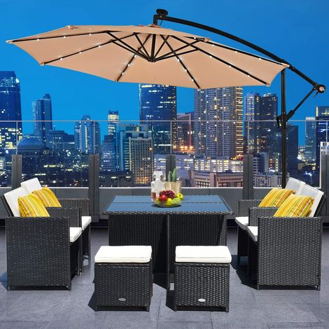 COSTWAY Φ300cm LED Ampelschirm Sonnenschirm, Gartenschirm mit Solarlichtern, Terrassenschirm neigbar, Strandschirm für Garten, Terrasse, Pool oder Veranda