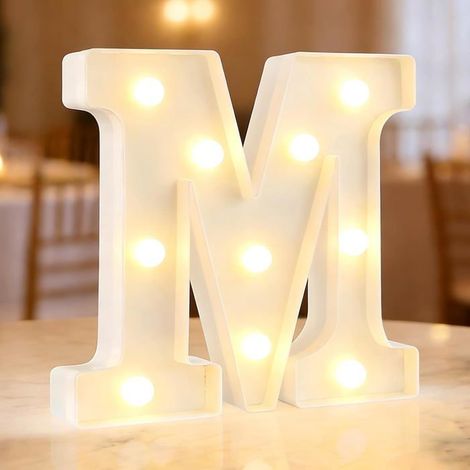 Lettres lumineuses LED de l'alphabet Lettre LED Décoration de nuit Pour fête d'anniversaire,Noël, mariage,chambre d'enfant Lettre M (1/4)