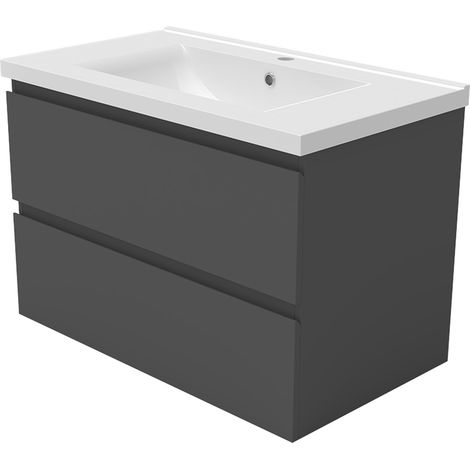 Bathroom Vanity Unit with Basin Storage Cabinets Flat Pack - 800mm Matt Grey + Wall Hung (1/5)