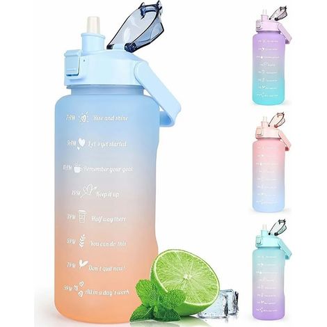 2,2-Liter-Sport-Trinkflasche aus auslaufsicherem PP-Material mit großem Fassungsvermögen, tragbar für Outdoor-Aktivitäten und Zuhause, blau und orange (1/5)