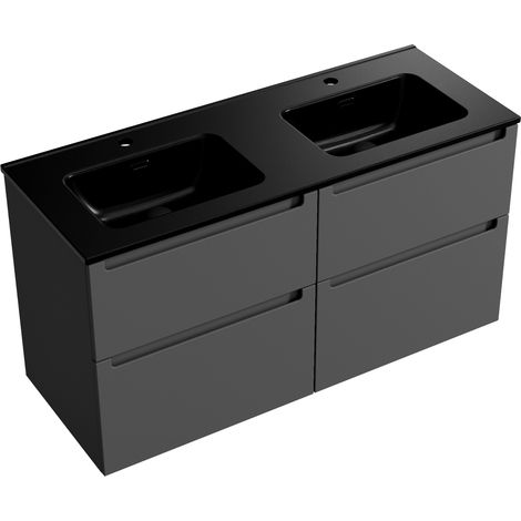 Waschtischunterschrank Bernstein VIREO 120 cm mit Doppelwaschbecken Schwarz - Badmöbelfarbe Anthrazit matt