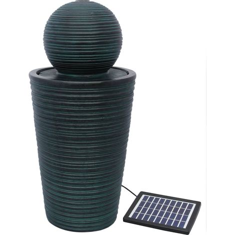 Monster-Shop – Fontaine de jardin solaire en résine noire – Boule ronde autoportante – Câble 7m – Batterie de secours jusqu'à 6h – Décoration extérieure