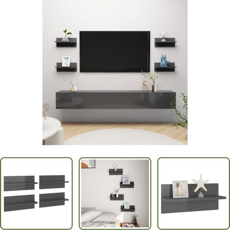 Étagère suspendue - Étagères murales 4 pcs gris brillant bois d'ingénierie (1/5)