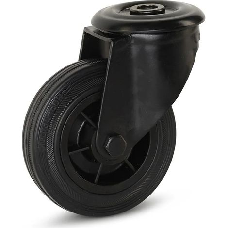 Roue pivotante caoutchouc noir - MESO - Trou central - 100 mm - 75 kg (1/2)