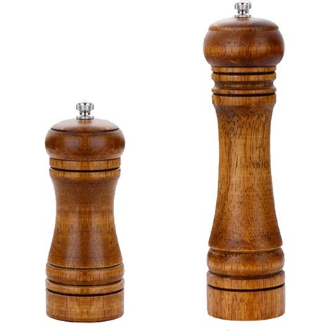Moulin À Sel - Moulin À Poivre - En Bois D'hévéa - Mécanisme Céramique - Réglable Fin/Grossier - 12,5 cm Et 20 cm - Lot De 2 (1/5)