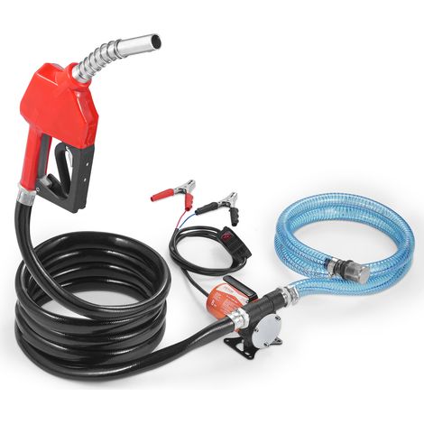 VEVOR Pompa di Trasferimento Carburante, 12 V CC 8 GPM 1/5 HP, Pompa Elettrica Portatile con Ugello Carburante, Spegnimento Automatico, Tubo Flessibile Lungo per Benzina, Diesel, Miscele di Metanolo