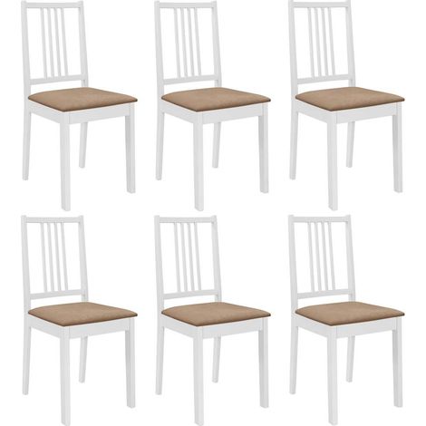 vidaXL Sillas de comedor con cojines de madera maciza blanca 6 unidades (1/5)