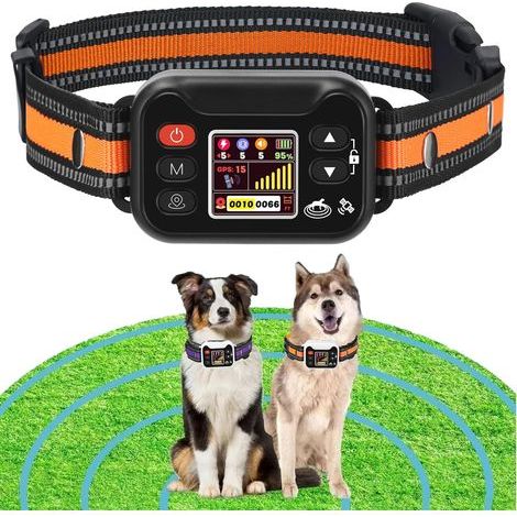 Clôture anti-fugue sans fil GPS et collier de dressage électronique pour chien, portée réglable de 15 à 2 000 m, 3 modes de dressage, récepteur étanche et rechargeable