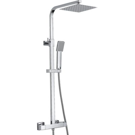 Ensemble de douche thermostatique avec mitigeur thermostatique carré Chromé avec pommeau de douche réglable de 20,3 cm et douche à main (1/5)