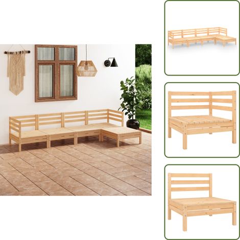 5-tlg. Garten-Lounge-Set Kiefer Massivholz - Outdoor Lounge Set - Gartenmöbel - Rattan Möbel - Kiefernholzmöbel - Garten Sofa (1/5)