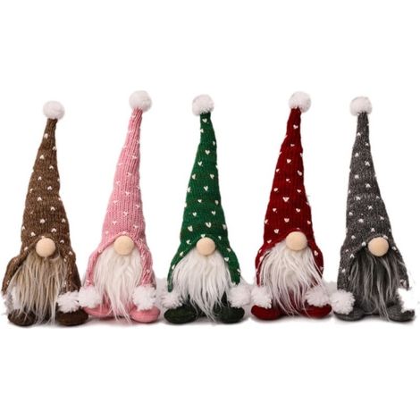 Sapin de Noël décoratif avec poupée sans visage et bonnet tricoté, ornement de table pour la maison, décoration festive (1/5)