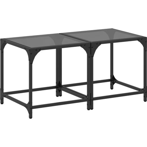 Tables basses avec dessus en verre noir 2 pcs Table de salon Table de café 40x40x40 cm acier (1/5)