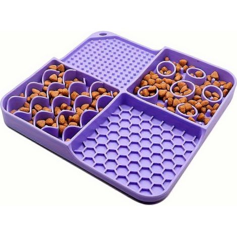 Alfombrilla de silicona para alimentación lenta para perros y gatos, alfombrilla multiusos para lamer con laberinto y separadores de panal, resistente al desgaste y fácil de limpiar. (1/5)