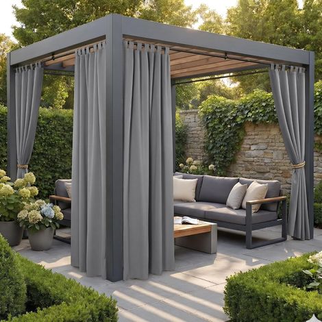 Lot de 4 rideaux occultants 132x213 cm – Isolation thermique 100% polyester – 7 pattes de fixation – Pour tonnelle et terrasse