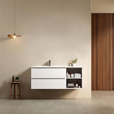Mobile bagno sospeso 120 cm Bianco Lavabo a Sinistra in Ceramica Senza Specchio - Fiji Paint Plus (1/4)