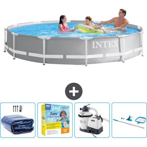 Piscine ronde prisme frame Intex - 366 x 76 cm - Grise - Incluse Accessoire CB72
