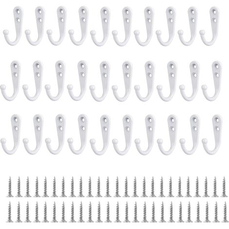 Lot de 30 crochets muraux en métal blanc avec vis, crochets de suspension simples pour vêtements, tasses, ustensiles, outils, serviettes (1/4)