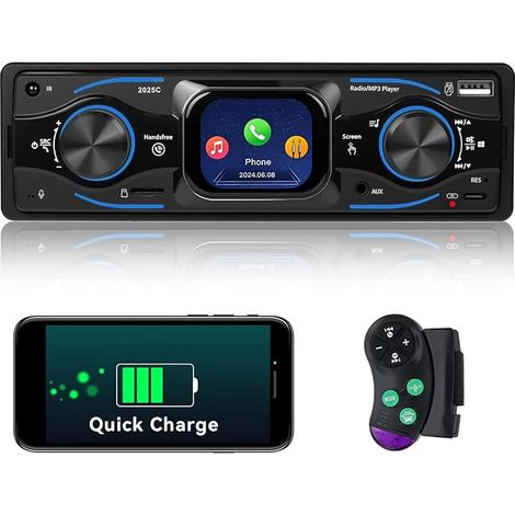 Autoradio stereo multimediale Single DIN con Bluetooth, compatibile con chiamate in vivavoce, USB/Type-C, FM, scheda TF e ingresso AUX. (1/5)