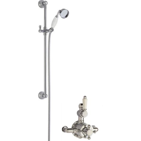 Traditional Twin Exposed Valve & Slide Rail Shower Set - Chrome/White - Balterley