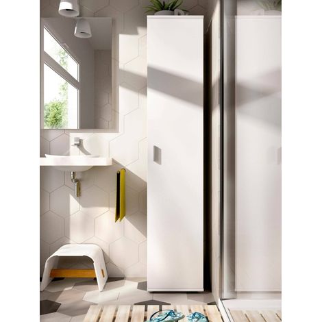 Dmora - Armario multiusos Dfuzat, Armario portaescobas multifuncional, Armario multiusos alto con 1 puerta, 39x35h190 cm, Blanco (1/5)