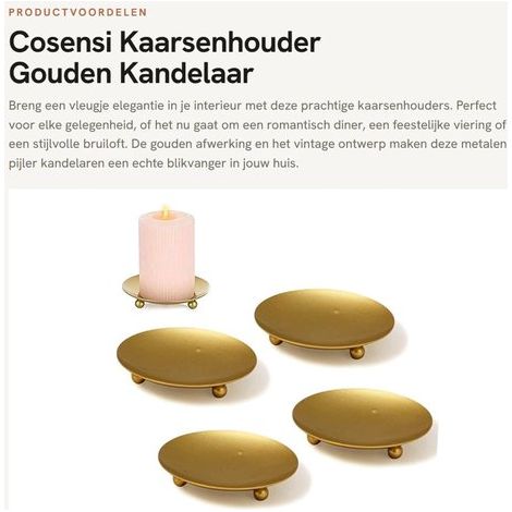 Bougeoirs Dailygoods avec base dorée, lot de 4, chandeliers piliers en métal vintage, résistants à la corrosion et durables. (1/5)