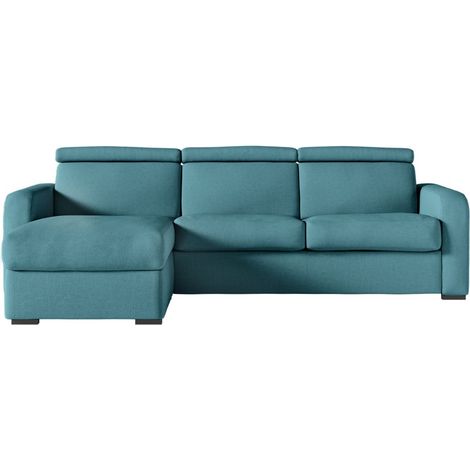 Canapé CAROLE d'angle convertible 4 places couchage quotidien 140x190cm en tissu - Bleu canard (1/5)