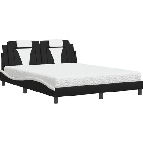 Maison Exclusive - Lit Viana avec matelas noir et blanc 160x200 cm similicuir (1/5)